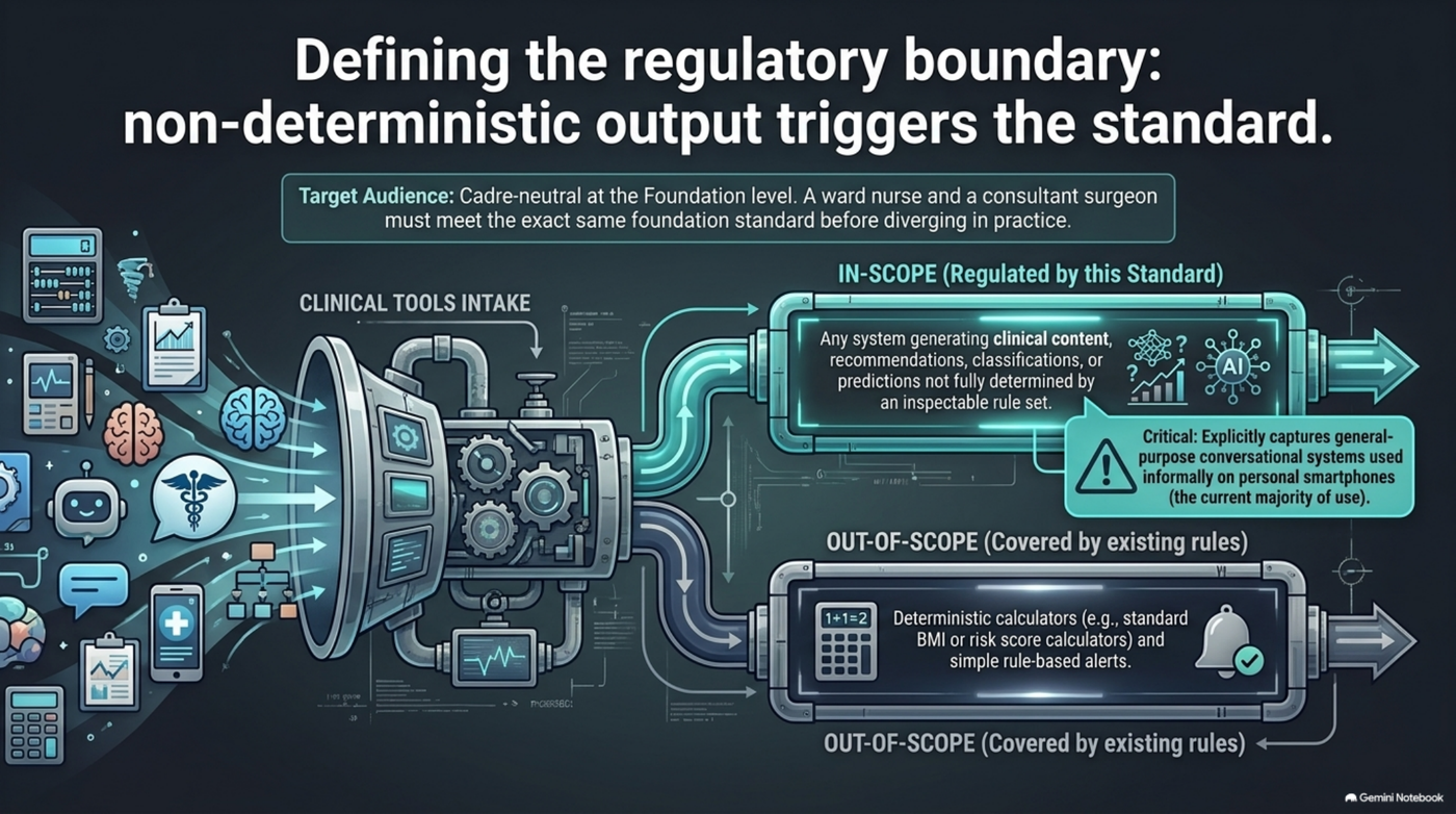 Slide from the Standards deck — defining the regulatory boundary between systems in scope and out of scope